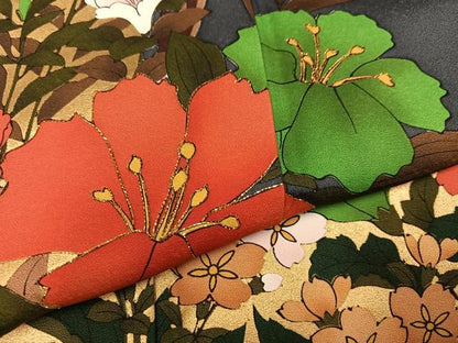 平和屋着物●豪華振袖　刺繍　草花文　金糸　ロング丈　正絹　逸品　AABM5055ph