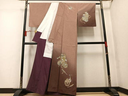 平和屋着物●訪問着　茶道具　暈し染め　金彩　正絹　逸品　AABM5058ph