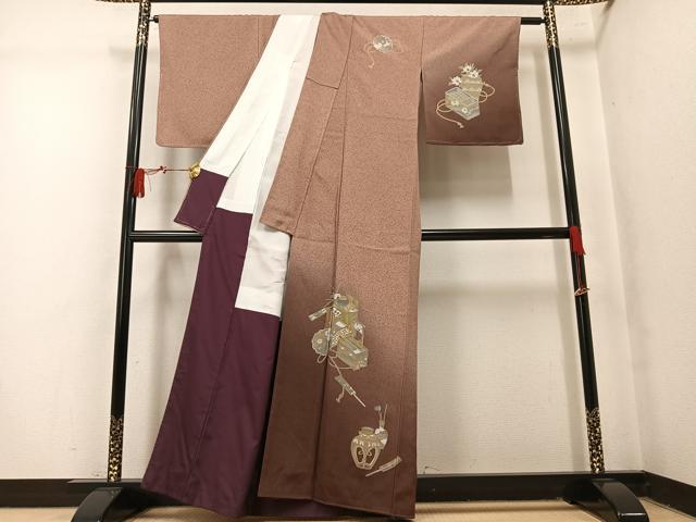 平和屋着物●訪問着　茶道具　暈し染め　金彩　正絹　逸品　AABM5058ph