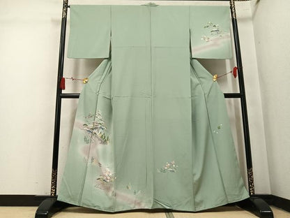 平和屋着物●訪問着　友禅　作家物　松竹梅風景文　暈し染め　正絹　逸品　AABM5059ph