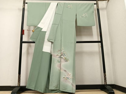 平和屋着物●訪問着　友禅　作家物　松竹梅風景文　暈し染め　正絹　逸品　AABM5059ph