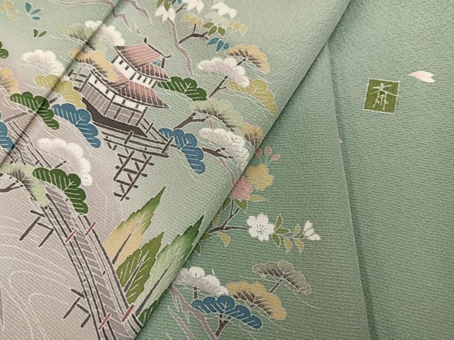 平和屋着物●訪問着　友禅　作家物　松竹梅風景文　暈し染め　正絹　逸品　AABM5059ph