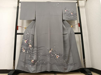 平和屋着物●訪問着　駒刺繍　瓢箪雪輪兎花文　正絹　逸品　AABM5062ph