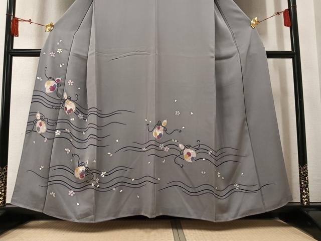 平和屋着物●訪問着　駒刺繍　瓢箪雪輪兎花文　正絹　逸品　AABM5062ph