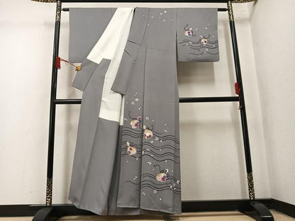 平和屋着物●訪問着　駒刺繍　瓢箪雪輪兎花文　正絹　逸品　AABM5062ph