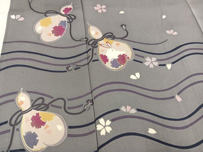 平和屋着物●訪問着　駒刺繍　瓢箪雪輪兎花文　正絹　逸品　AABM5062ph