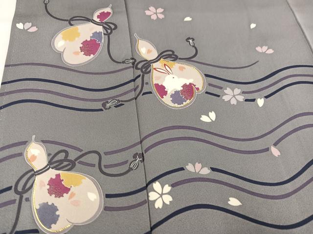 平和屋着物●訪問着　駒刺繍　瓢箪雪輪兎花文　正絹　逸品　AABM5062ph