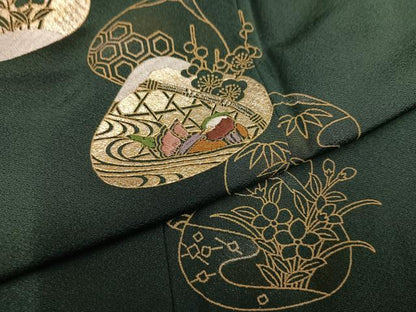 平和屋着物●訪問着　刺繍　貝合わせ草花文　金彩　正絹　逸品　AABM5063ph