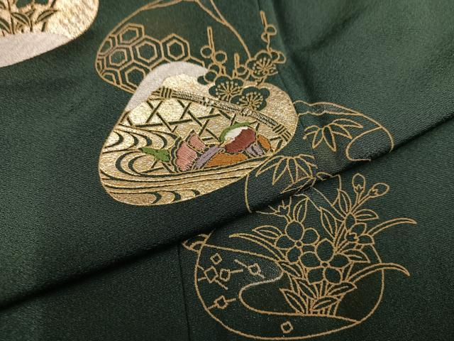 平和屋着物●訪問着　刺繍　貝合わせ草花文　金彩　正絹　逸品　AABM5063ph