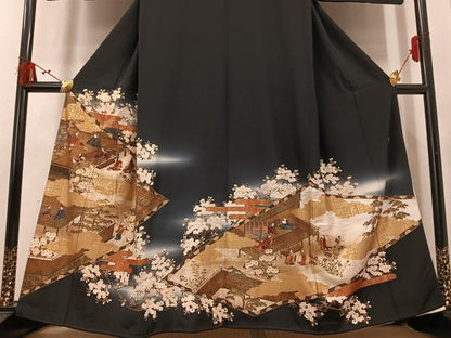 平和屋着物●豪華黒留袖　作家物　泰常　人物桜文　暈し染め　金彩　正絹　逸品　AABM5065ph