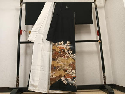 平和屋着物●豪華黒留袖　作家物　泰常　人物桜文　暈し染め　金彩　正絹　逸品　AABM5065ph