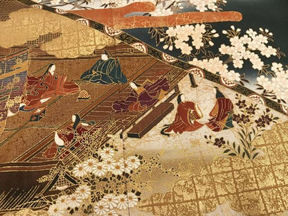 平和屋着物●豪華黒留袖　作家物　泰常　人物桜文　暈し染め　金彩　正絹　逸品　AABM5065ph