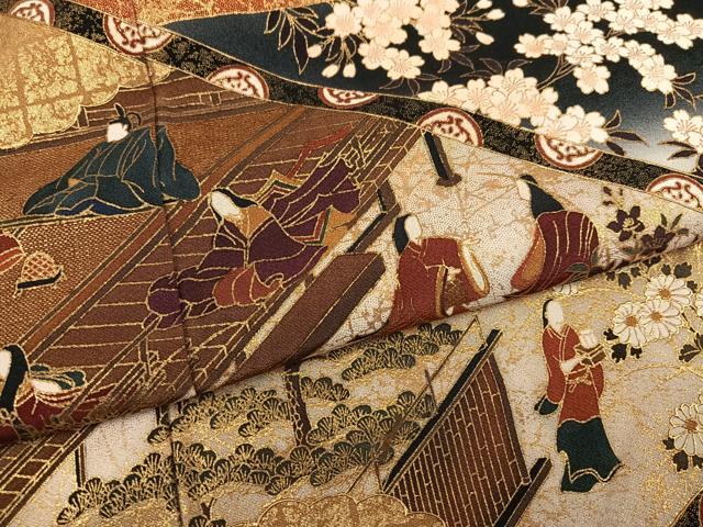 平和屋着物●豪華黒留袖　作家物　泰常　人物桜文　暈し染め　金彩　正絹　逸品　AABM5065ph