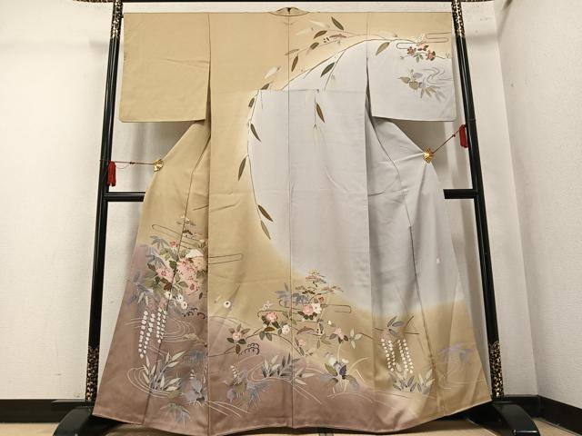 平和屋着物●高級染元　粋峰　林芳夫　京加賀友禅　訪問着　草花文　暈し染め　正絹　逸品　AABM5066ph
