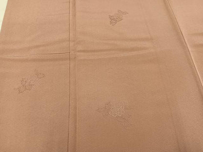 平和屋着物●中国三大刺繍　相良刺繍　総刺繍　無地絵羽訪問着　草花文　ときがら茶色　正絹　逸品　AABM5069ph