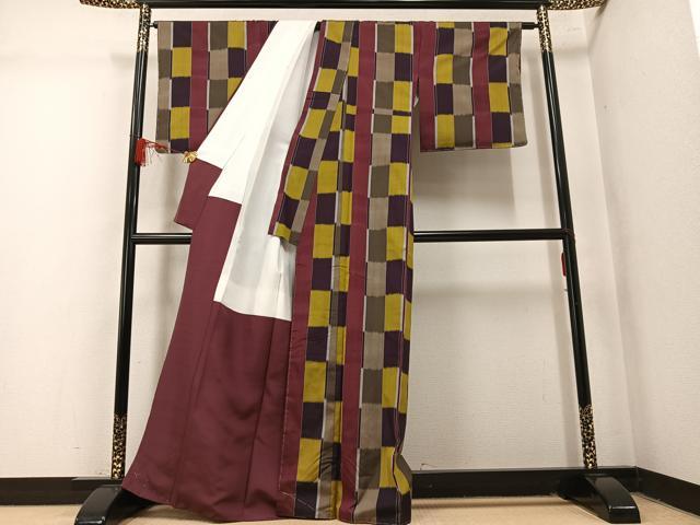 平和屋着物●上質な紬　格子　正絹　逸品　未使用　AABM5070ph
