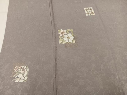 平和屋着物●訪問着　総刺繍　草花文　金糸　正絹　逸品　AABM5072ph