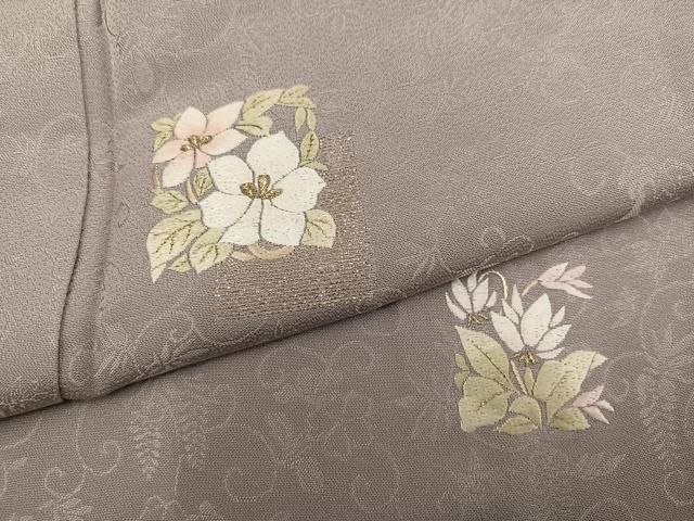 平和屋着物●訪問着　総刺繍　草花文　金糸　正絹　逸品　AABM5072ph