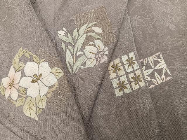 平和屋着物●訪問着　総刺繍　草花文　金糸　正絹　逸品　AABM5072ph