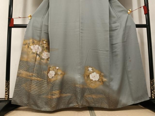 平和屋着物●訪問着　作家物　枝花文　金彩　金通し地　正絹　逸品　AABM5075ph