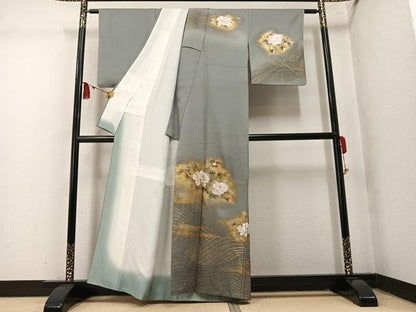 平和屋着物●訪問着　作家物　枝花文　金彩　金通し地　正絹　逸品　AABM5075ph