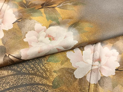 平和屋着物●訪問着　作家物　枝花文　金彩　金通し地　正絹　逸品　AABM5075ph