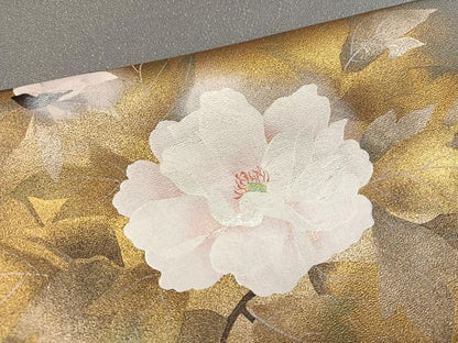 平和屋着物●訪問着　作家物　枝花文　金彩　金通し地　正絹　逸品　AABM5075ph