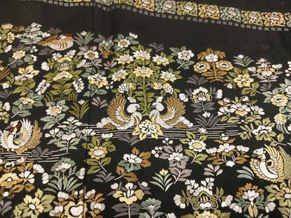 平和屋着物●豪華黒留袖　総刺繍　双鳥花文　金糸　正絹　逸品　AABM5084ph