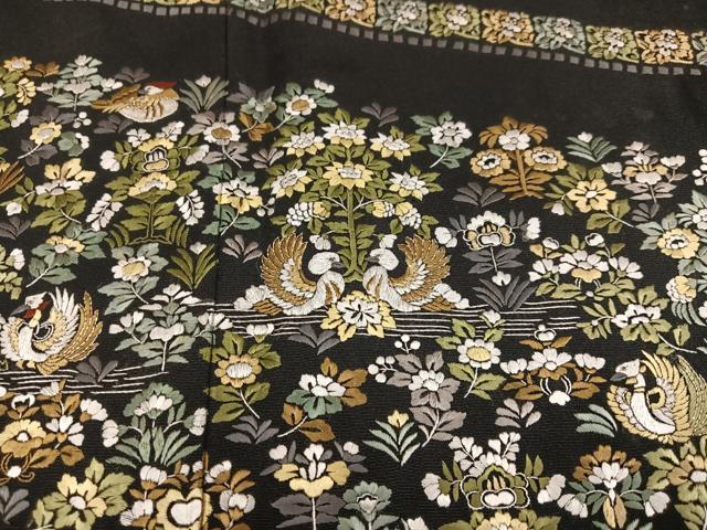 平和屋着物●豪華黒留袖　総刺繍　双鳥花文　金糸　正絹　逸品　AABM5084ph