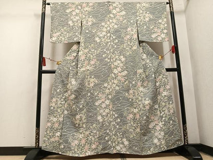 平和屋着物●上質な小紋　草花文　正絹　逸品　未使用　AABM5088ph