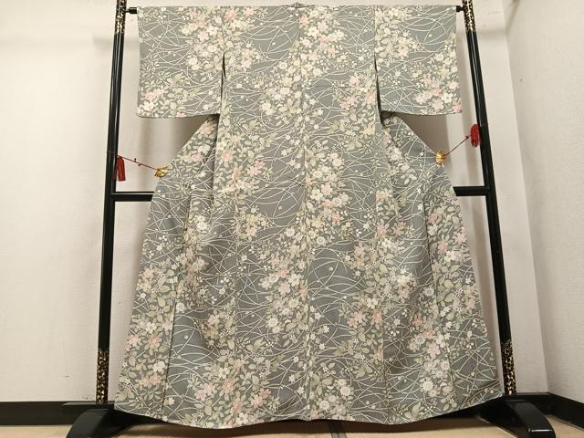 平和屋着物●上質な小紋　草花文　正絹　逸品　未使用　AABM5088ph