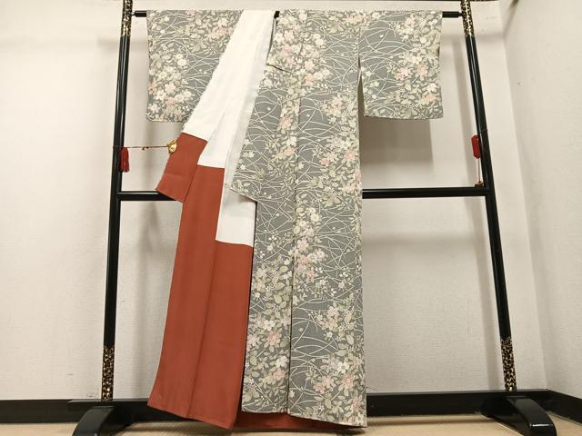 平和屋着物●上質な小紋　草花文　正絹　逸品　未使用　AABM5088ph