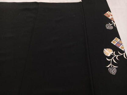 平和屋着物●豪華黒留袖　友禅　花唐草文　正絹　逸品　AABM5089ph
