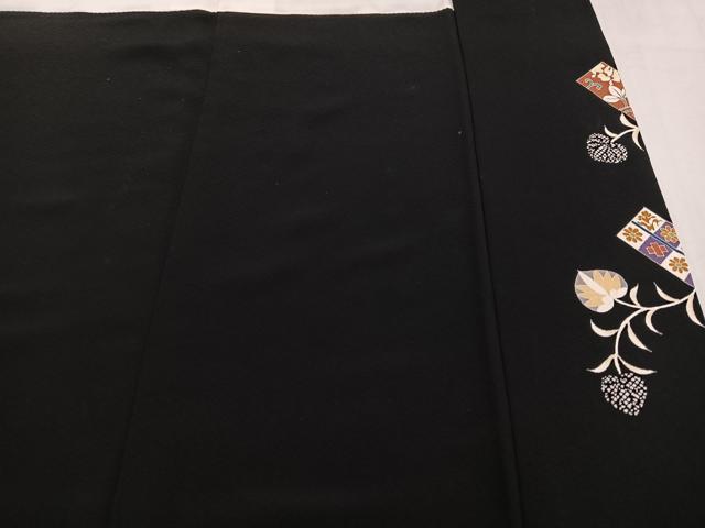 平和屋着物●豪華黒留袖　友禅　花唐草文　正絹　逸品　AABM5089ph