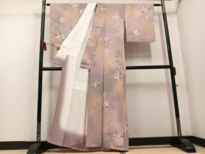 平和屋着物●染色作家　斉藤三才　小紋　草花文　暈し染め　ラメ　正絹　逸品　AABM5092ph