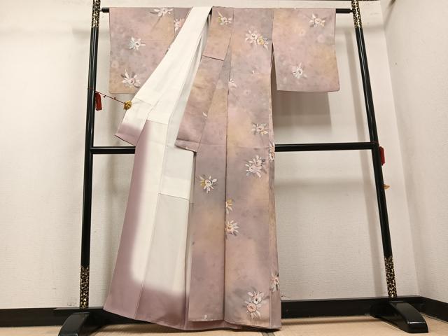 平和屋着物●染色作家　斉藤三才　小紋　草花文　暈し染め　ラメ　正絹　逸品　AABM5092ph