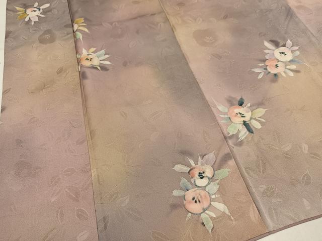 平和屋着物●染色作家　斉藤三才　小紋　草花文　暈し染め　ラメ　正絹　逸品　AABM5092ph