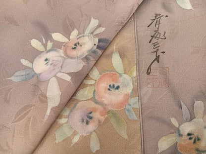 平和屋着物●染色作家　斉藤三才　小紋　草花文　暈し染め　ラメ　正絹　逸品　AABM5092ph
