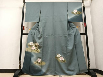 平和屋着物●訪問着　牡丹　暈し染め　金彩　銀通し地　正絹　逸品　AABM5095ph