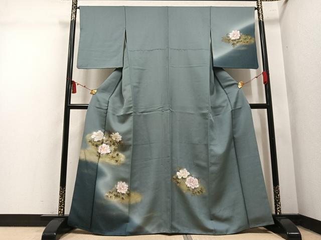 平和屋着物●訪問着　牡丹　暈し染め　金彩　銀通し地　正絹　逸品　AABM5095ph