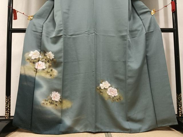 平和屋着物●訪問着　牡丹　暈し染め　金彩　銀通し地　正絹　逸品　AABM5095ph