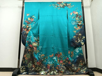 平和屋着物●豪華振袖　花蝶文　暈し染め　金銀彩　正絹　逸品　AABM5096ph