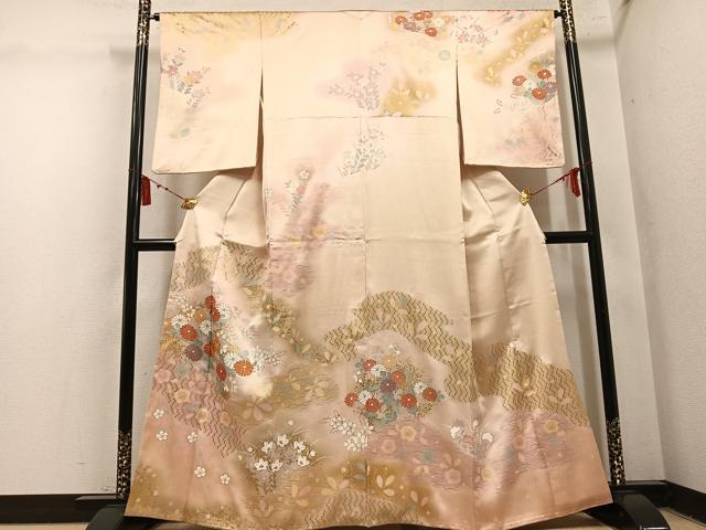 平和屋着物●訪問着　駒刺繍　草花文　暈し染め　金彩　正絹　逸品　AABM5106ph