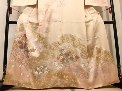 平和屋着物●訪問着　駒刺繍　草花文　暈し染め　金彩　正絹　逸品　AABM5106ph
