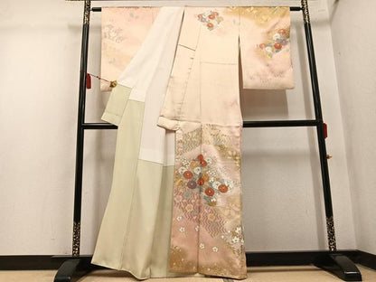 平和屋着物●訪問着　駒刺繍　草花文　暈し染め　金彩　正絹　逸品　AABM5106ph