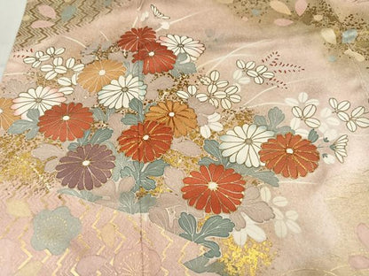 平和屋着物●訪問着　駒刺繍　草花文　暈し染め　金彩　正絹　逸品　AABM5106ph