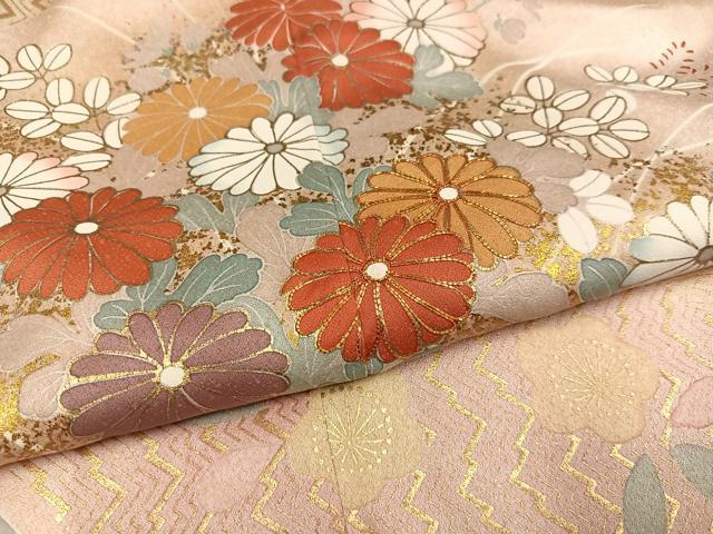 平和屋着物●訪問着　駒刺繍　草花文　暈し染め　金彩　正絹　逸品　AABM5106ph