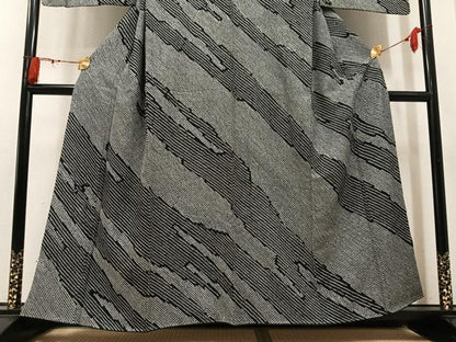 平和屋着物●訪問着　総絞り　霞文　黒地　正絹　逸品　AABM5107ph