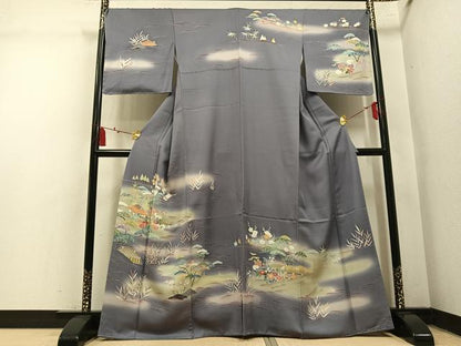 平和屋着物●訪問着　友禅　松竹梅風景文　暈し染め　正絹　逸品　未使用　AABM5108ph