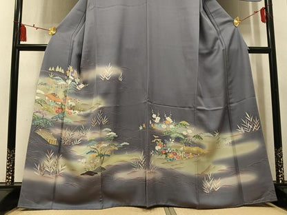 平和屋着物●訪問着　友禅　松竹梅風景文　暈し染め　正絹　逸品　未使用　AABM5108ph